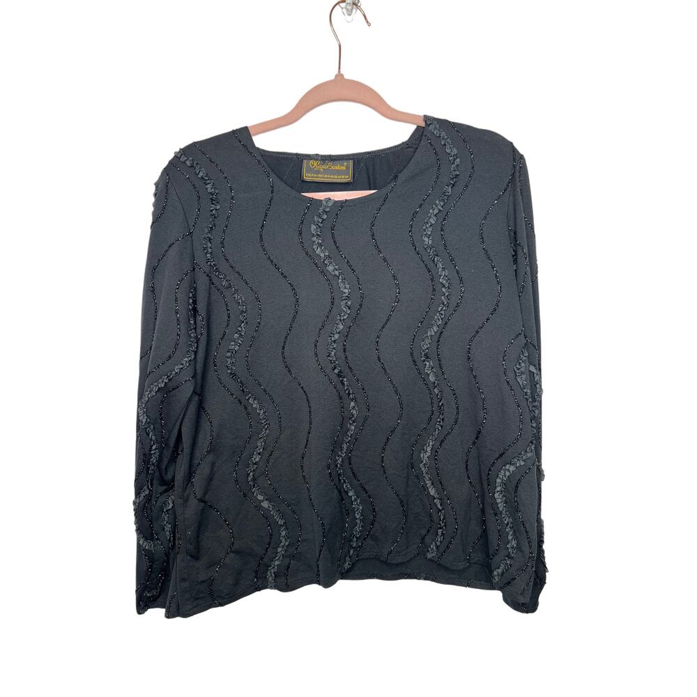 Vintage Olga Santoni Black Long Sleeve Pullover‎ Embellished Blouse Top Size L